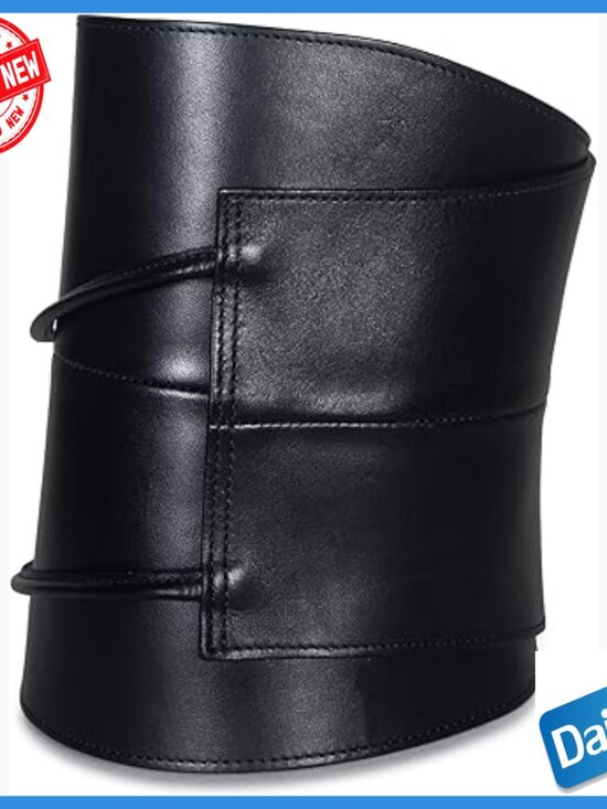 7.5 Inch Leather Corset Belt with Adjustable Ties, Medium-Large Size